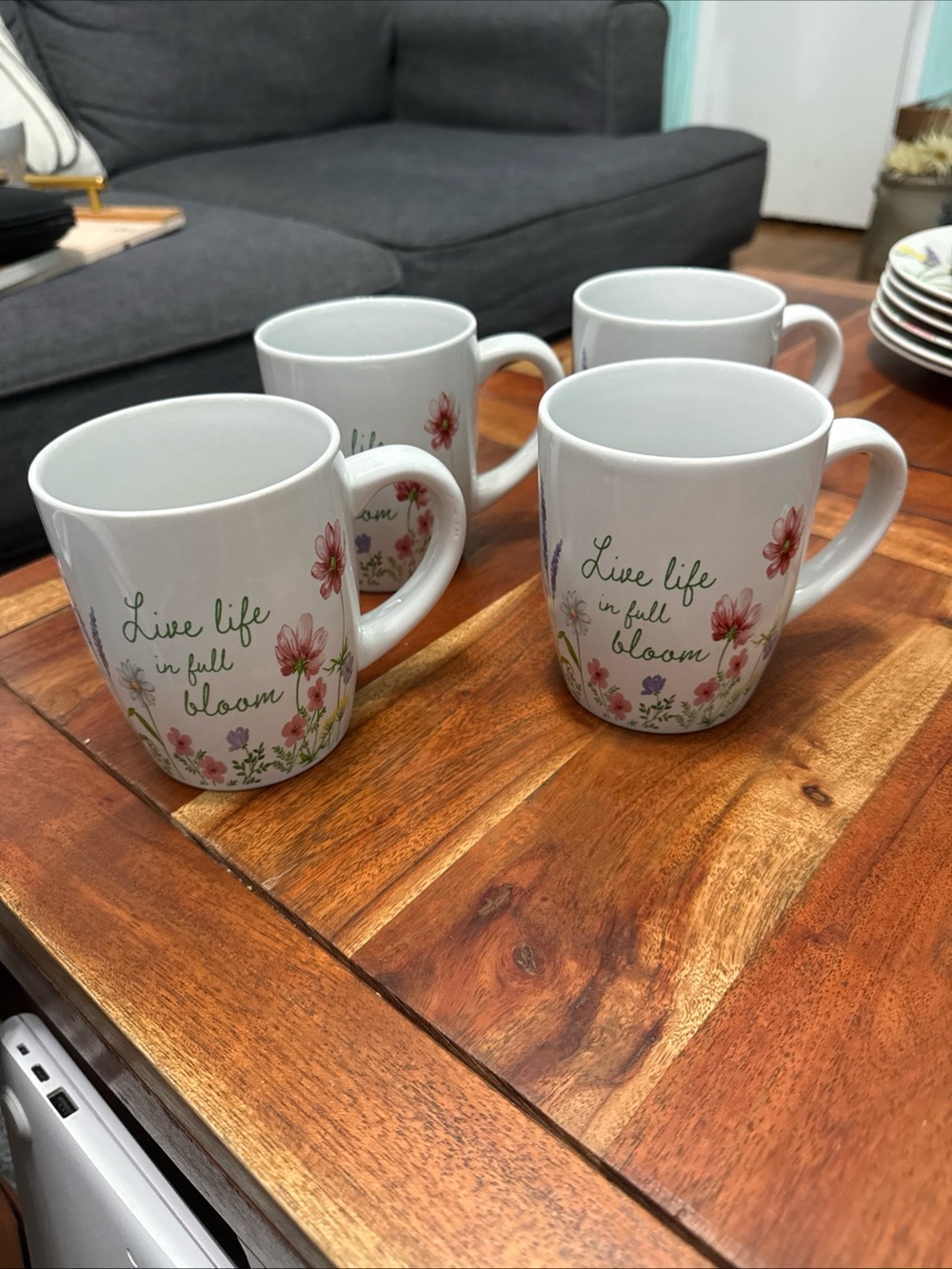 Royal Norfolk Live Life in Full Bloom Ceramic Coffee Mug - Floral  (Set of 4